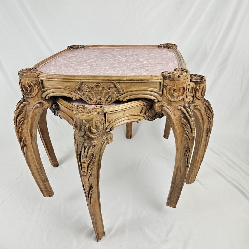 Vintage Italian Rococo End Table Pair Carved Wood French Faux Marble Baroque gallery