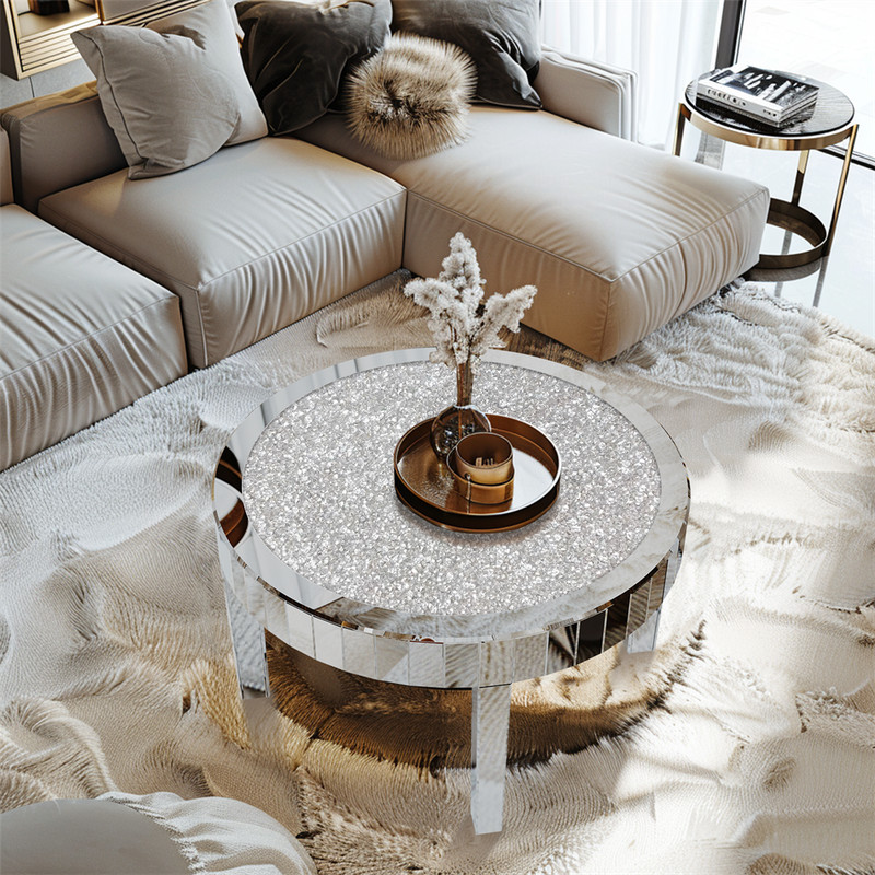 Luxurious Round Mirrored Crush Crystal Diamond Coffee Table for Living Room 80cm gallery