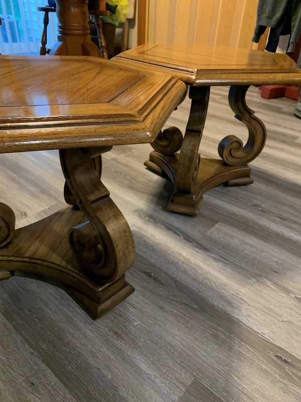 Vintage 1960s Columbia Manufacturing Co. Neoclassical Style Hexagon End Tables 