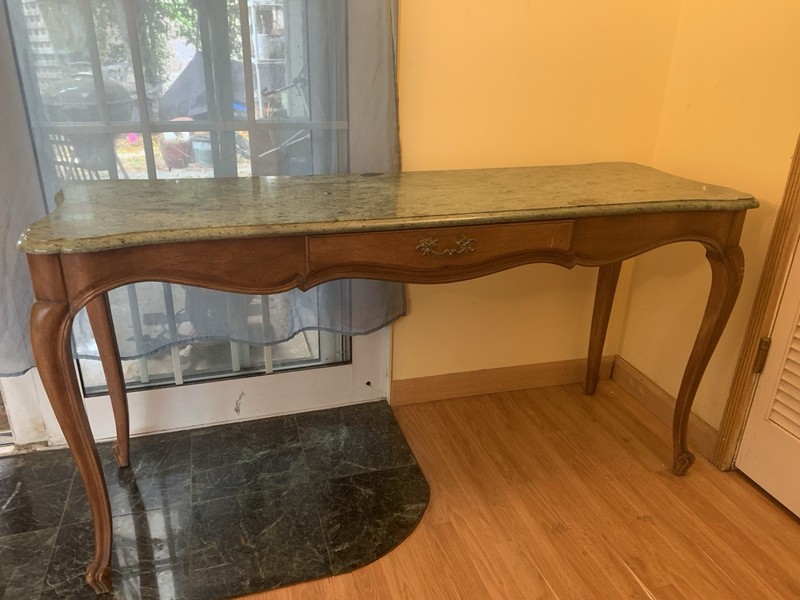 VINTAGE 30'S MARBLE WOOD DESK CONSOLE TABLE FRENCH REPRO CASSARD CHATEAU gallery