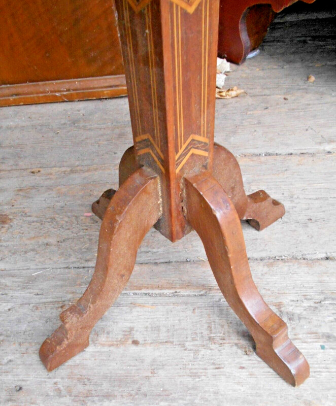 ANTIQUE ONE OF A KIND FOLK ART INLAID ONE DRAWER SMOKING STAND gallery