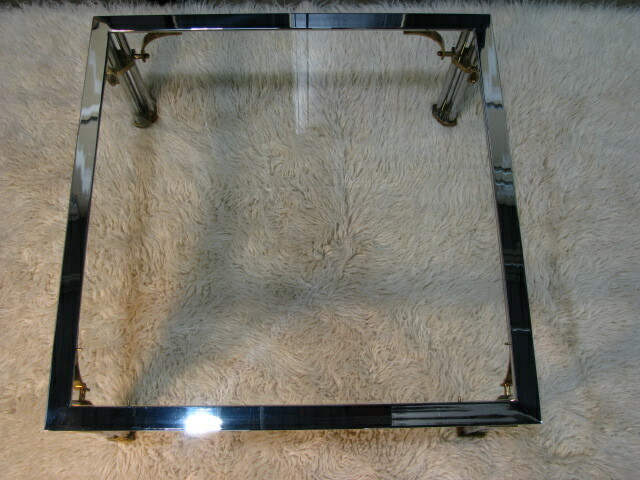 1980's Hollywood Regency Chrome, Glass & Brass Square Coffee Table gallery