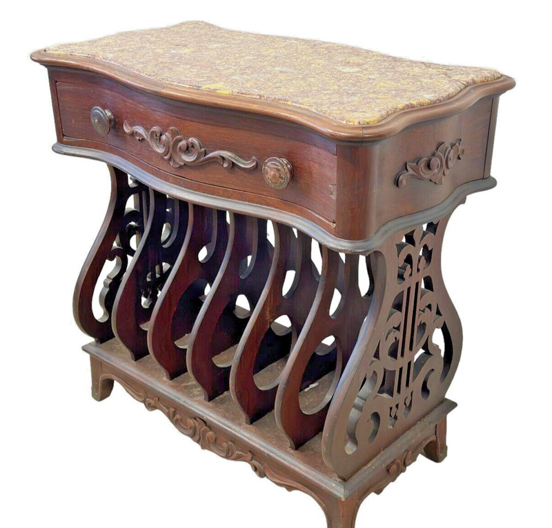 Antique Rosewood Victorian Marble Top music table Canterbury Rack Stand gallery