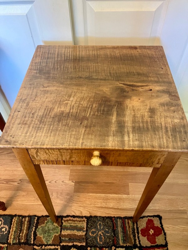Antique 19th C. Tiger Maple 1-Drawer Stand, Side Table, Dovetailed, Cut Nails gallery
