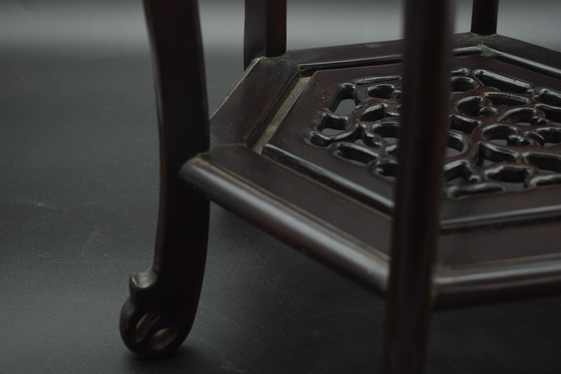 Japanese Wooden Plant Stand Carved Dark Wood Table Top 30cm Height 51cm Vintage gallery