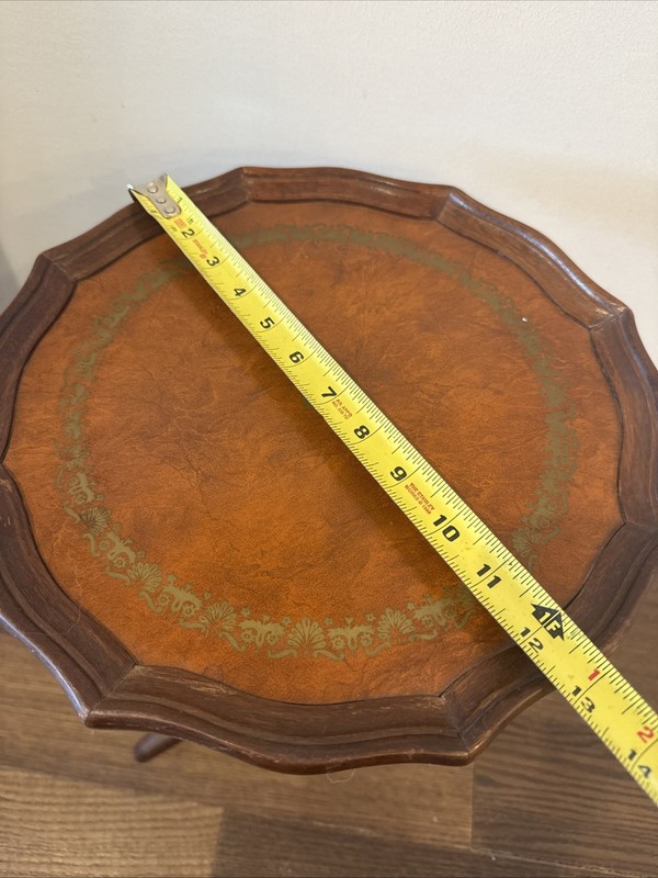 Mahogany Tripod Golden Faux Leather Gilt Top Green Wine / Side Table vintage gallery