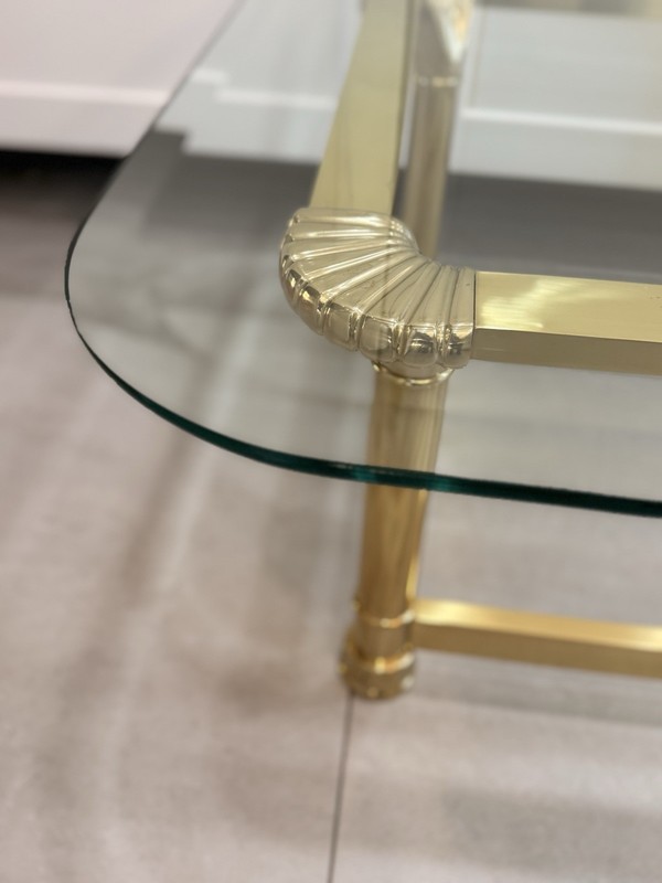 Vintage Hollywood Regency Rectangular Glass Top Solid Brass Coffee Table MCM gallery