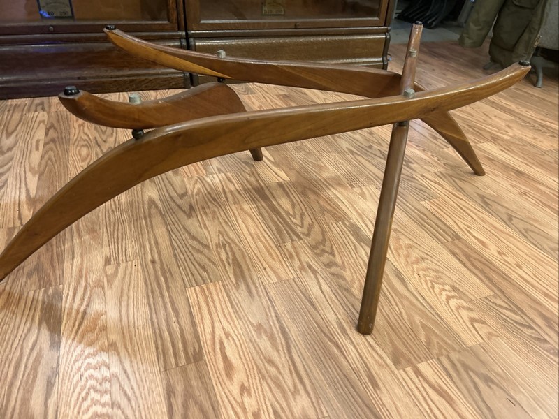 Mid Century Modern Forest Wilson Oval Glass Top Walnut Coffee Table 53" Long gallery