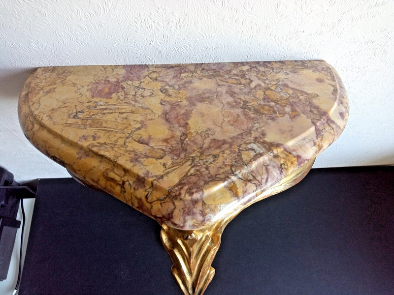BEAUTIFUL WALL CONSOLE TABLE WITH PYRENNEAN GRIOTTE MARBLE TOP CIRCA 1940 gallery