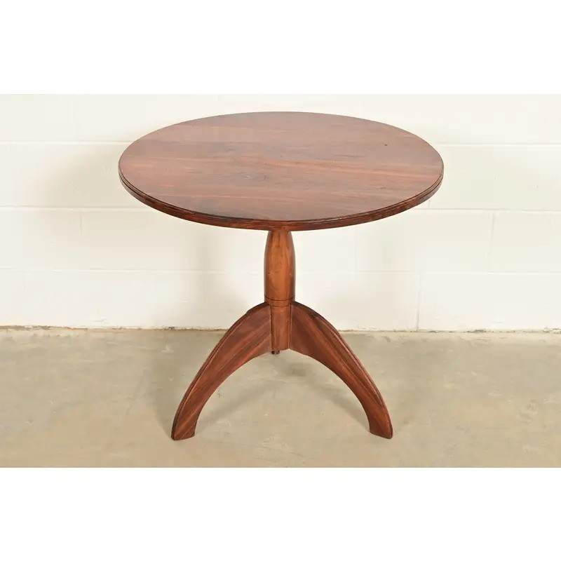 Early American Bench Made Sculpted Solid Walnut Pedestal Tea Table or Side Table
