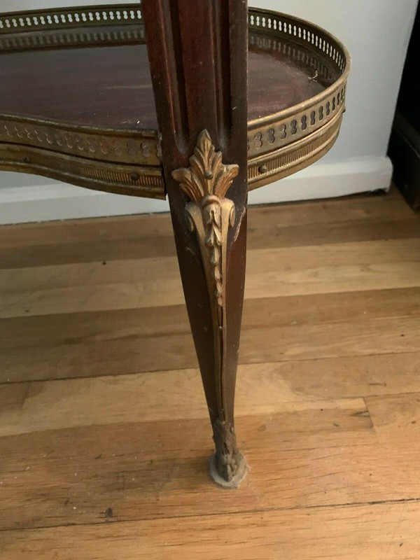 Louis XIV Antique entry table with marble top, lower shelf and drawer gallery