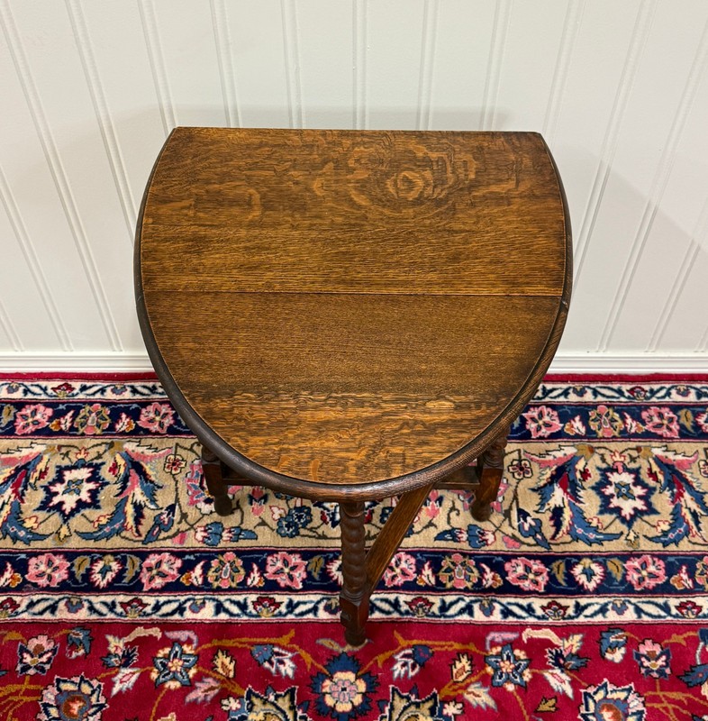 Antique English Table Drop Leaf Gateleg Barley Twist Oak Oval c. 1920-30s gallery