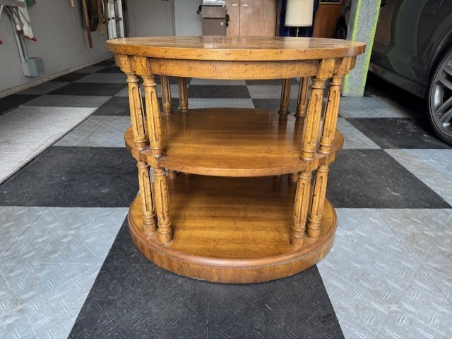 Beautiful Henredon Oval Burl Walnut 3 Tier End Table, great condition! gallery