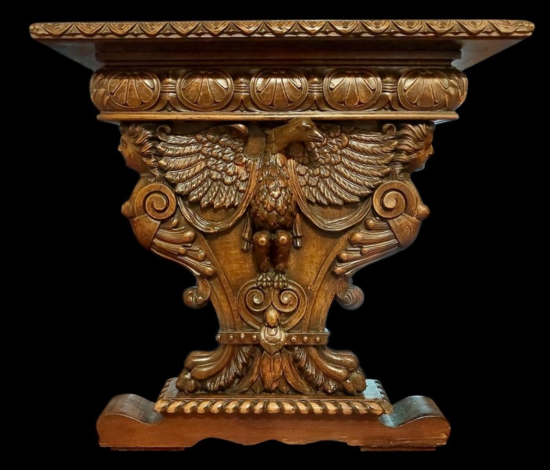 ANTIQUE EAGLE & NAKED WOMAN SUPERB RENAISSANCE CARVED FIGURAL LIBRARY TABLE
