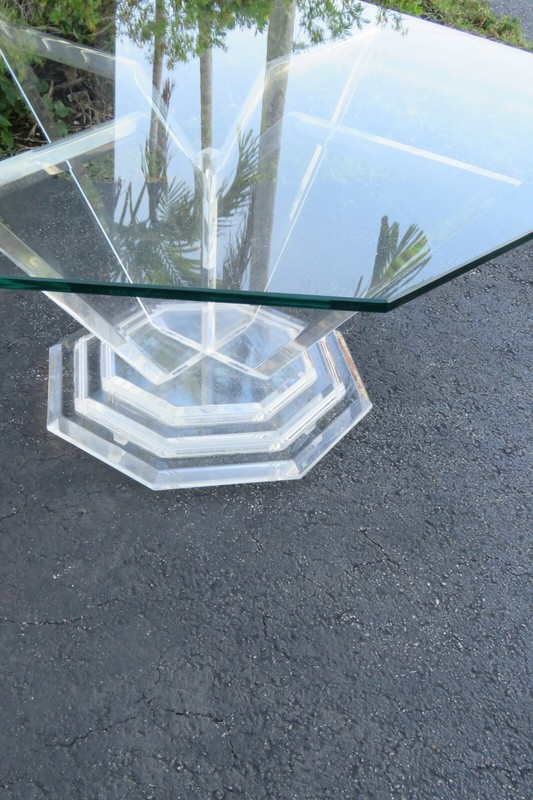 Mid Century Modern Lucite Acrylic Octagon Glass Top Coffee Table 1900 gallery