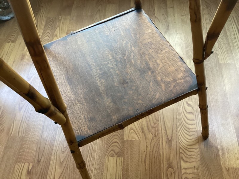 Antique Bamboo & Oak Aesthetic Movement Victorian Side Parlor Lamp Table 29x19sq gallery