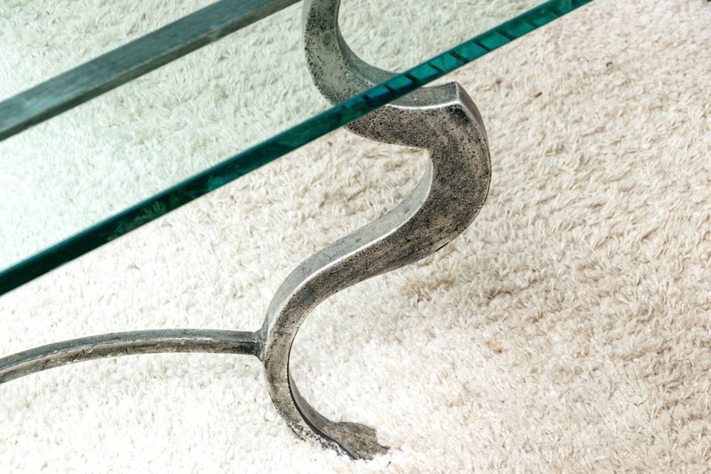Mid 20th Century Hollywood Regency Style Steel and Glass-Top Coffee Table gallery