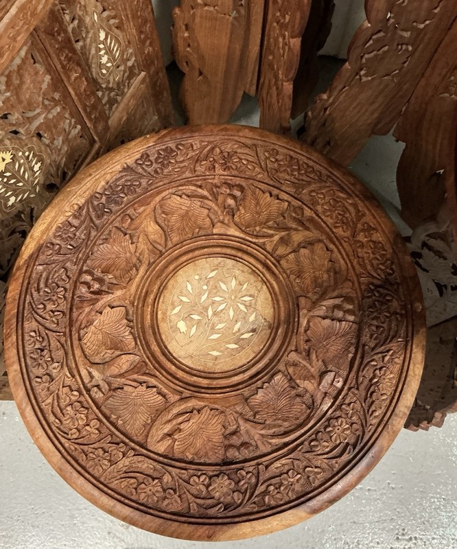 Large Vintage India Hand Carved Moroccan Wood Side Table gallery