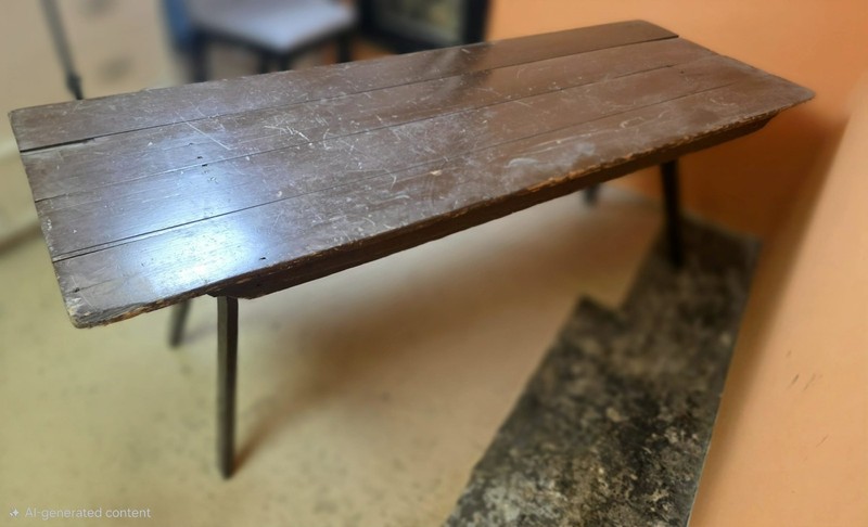 Antique 1900s Farmhouse Dining Table with Folding Legs, Rustic Country Kitchen