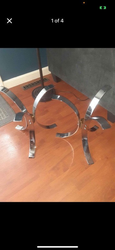 Two MCM Chrome & Brass Tripod Bases for Coffee Tables