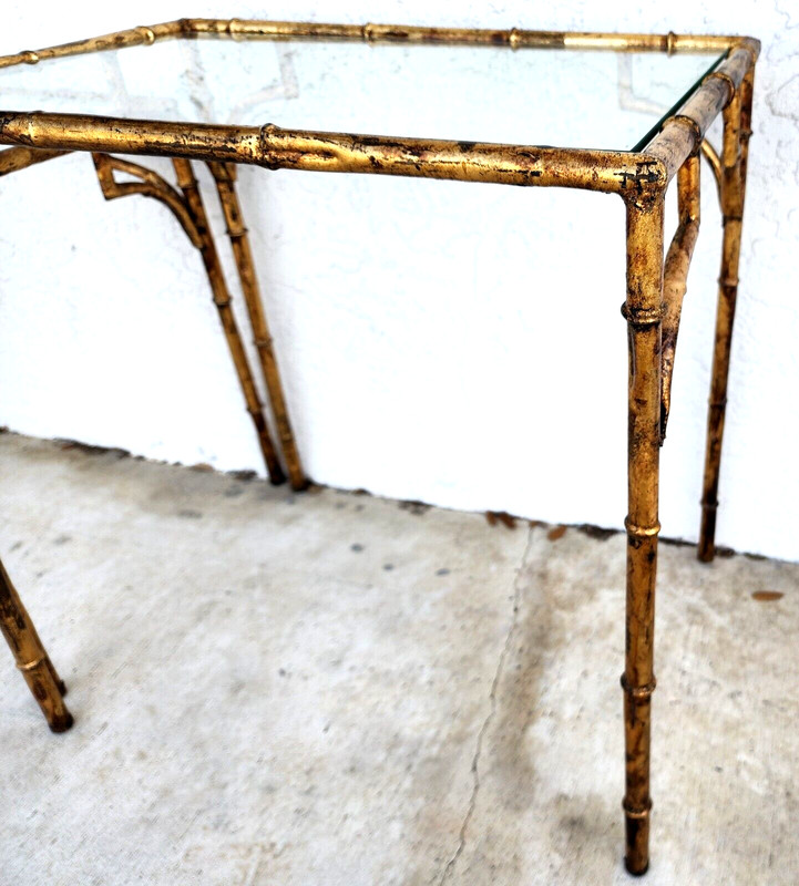 Vintage Nesting Tables Gilded Faux Bamboo Set of 3 gallery