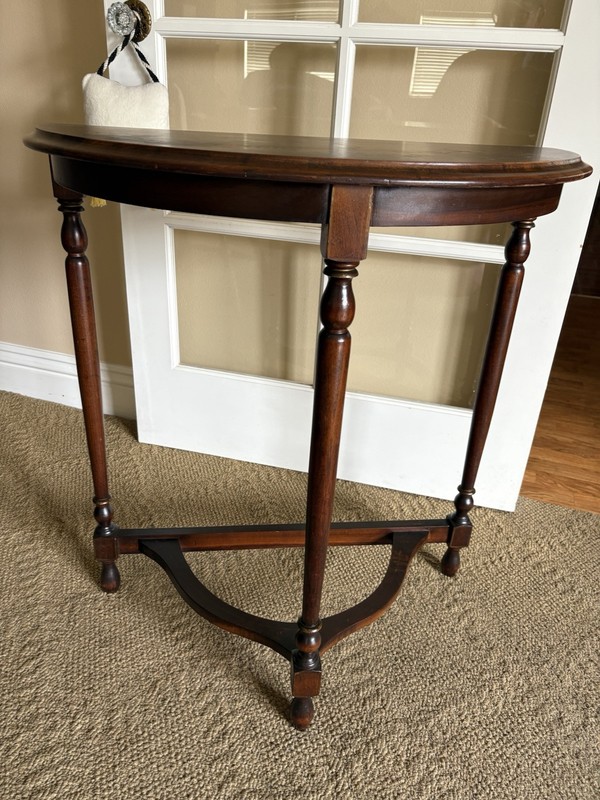 Vintage Asian Motif Demilune 1/2 Round Entry Hall Wood Table gallery