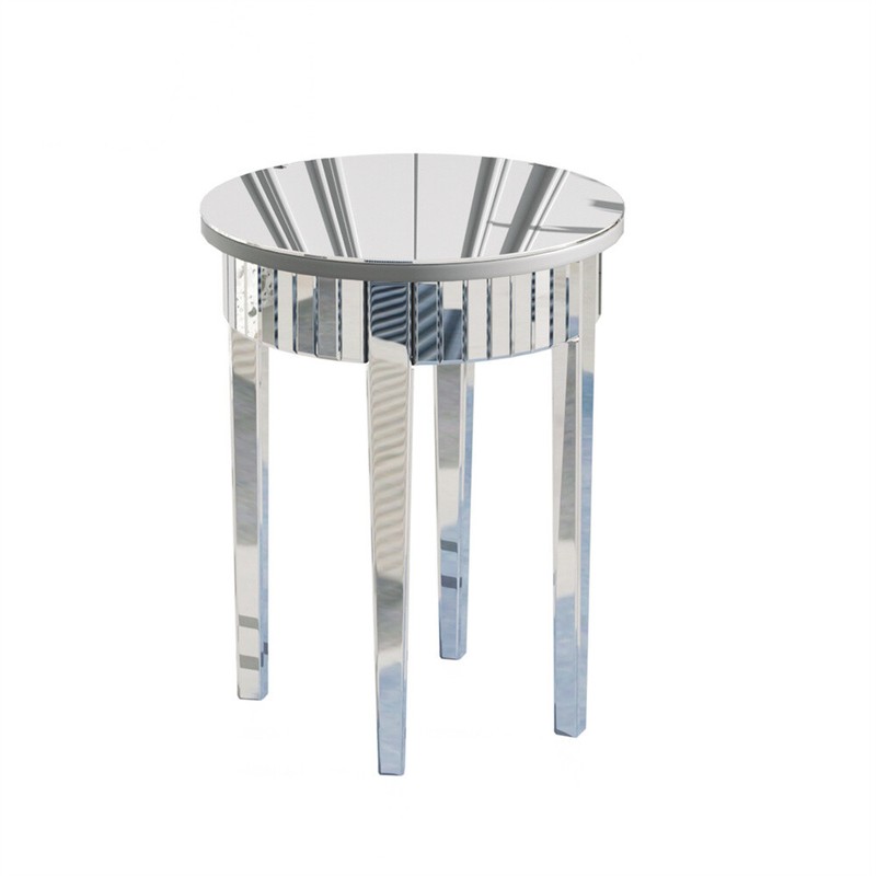 Silver Glass Round Side End Table Mirrored Storage Table Living Room Furniture gallery