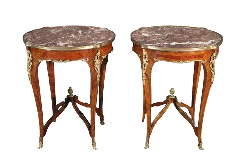 Pair Louis XV Style Marble Top Side Tables