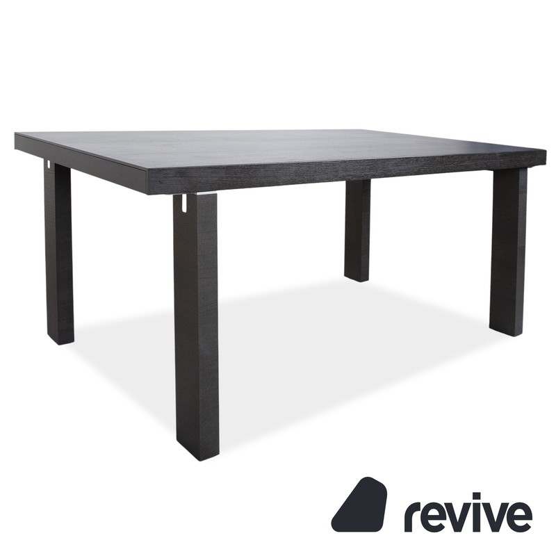 Wood Dining Table Black Extendable Solid Oak 170 x 100 cm