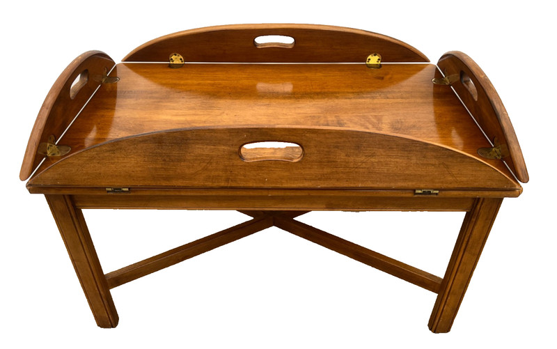 Vintage Ethan Allen Butler's Tray Oval Cocktail Table Colonial Revival Maple gallery