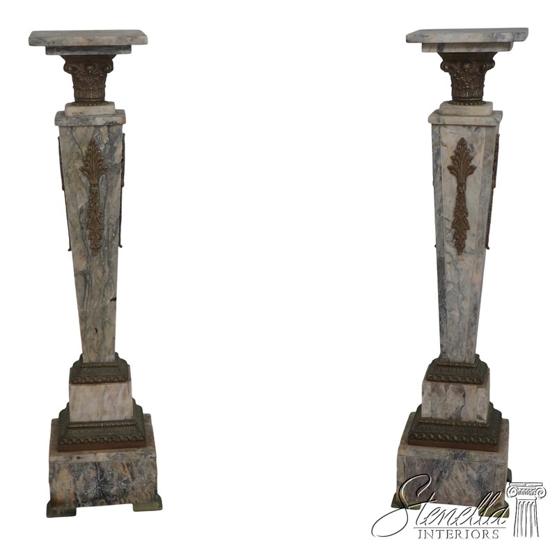 LF72742: Pair Of Vintage Marble & Brass Louis XVI Pedestals