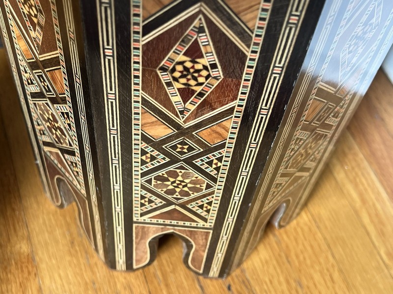 Hand-Inlaid Syrian Moorish Octagonal Pedestal Accent Table 18” Vintage gallery