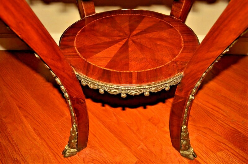 Antique Original Vintage Gilded Bronze Inlaid Mahogany Triple Tier Accent Table gallery