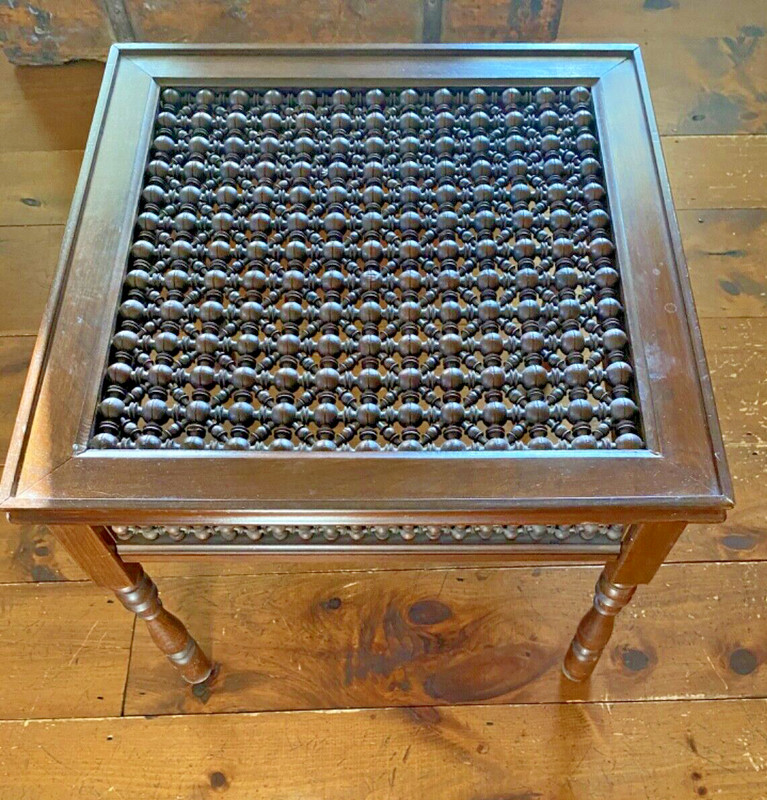 Vintage Moroccan Mid-Century Modern Carved Wood Bobbin Side End Coffee Table gallery