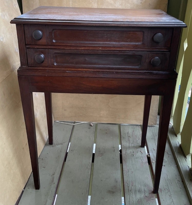 Antique Wood Table 2 Drawer Night Stand End Table 29” T X 22” W X 15.5” Deep gallery