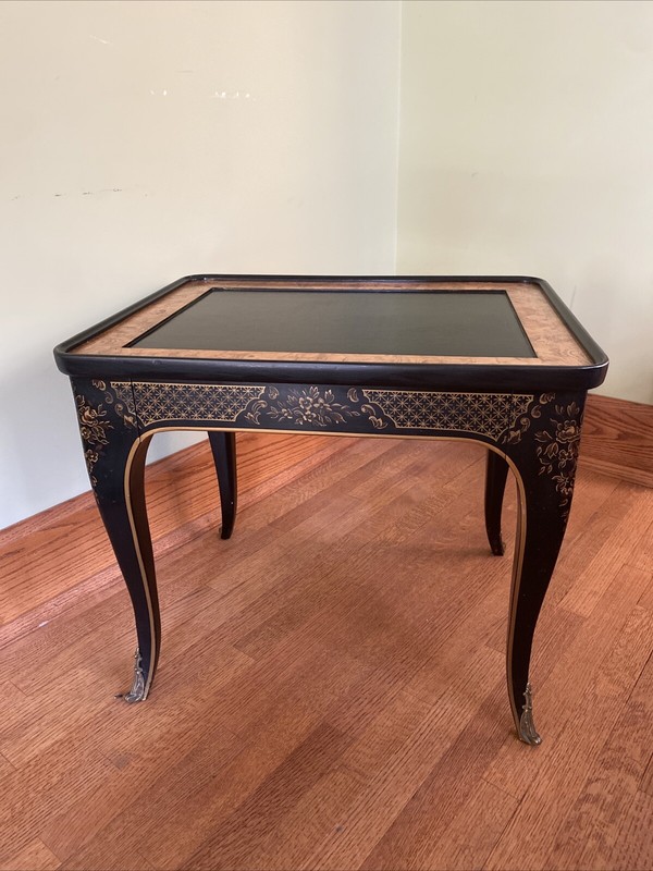 1982 Drexel Heritage ET Cetera Chinoiserie End Table Black & Burl with Ormolu gallery
