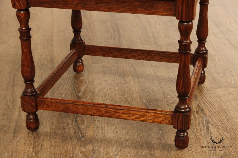 William & Mary Style Oak Square Top Taboret Side Table gallery