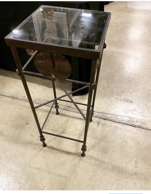 Neoclassical Style Mid Century Iron and Glass End Table