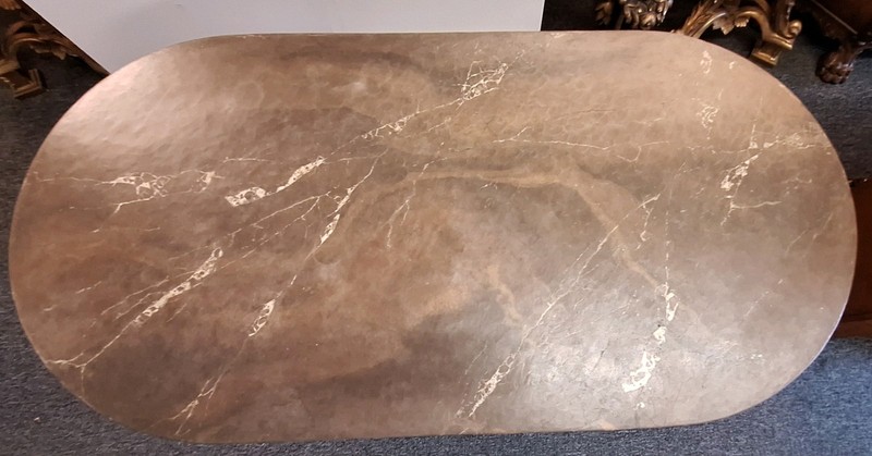 KARL SPRINGER STYLE IMPERIAL BROWN ART GRANITE AND CHROME DINING TABLE