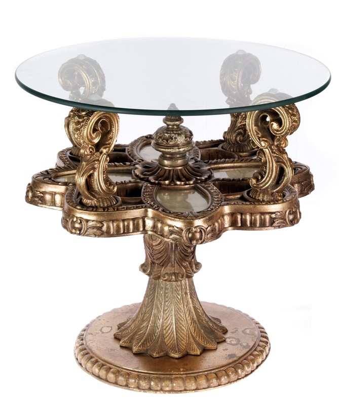 Hollywood Regency Small Cocktail Table Glass Top Mother of Pearl Gold VTG 26″