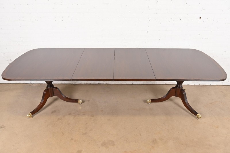 Baker Furniture Style Georgian Banded Mahogany Dining Table, Newly Refinished