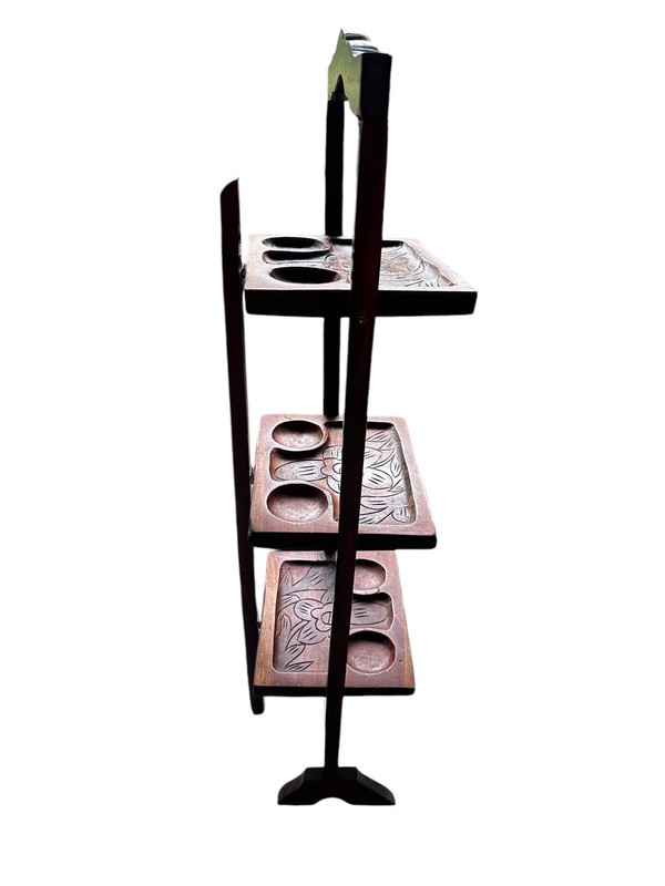 Folding 3-Tier Solid Wood Carved Table Pie Stand Plant Shelf 32” gallery