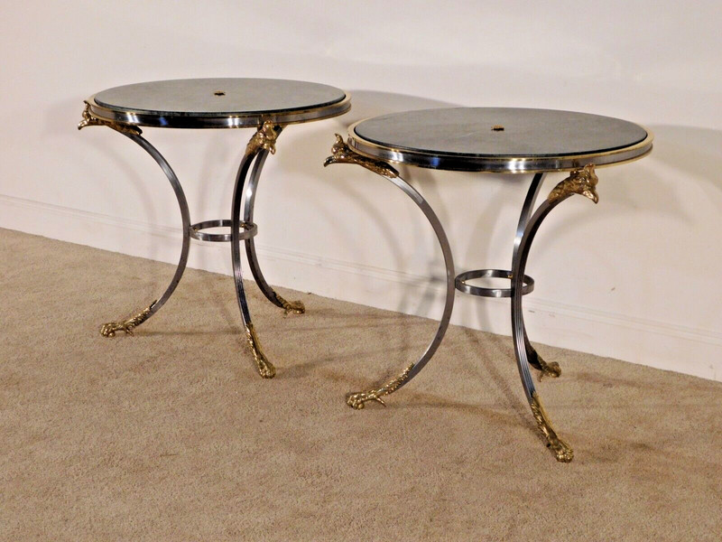 PR #2 Directoire Gueridon Brass & Steel Eagle Head Claw Foot Marble Top Tables gallery