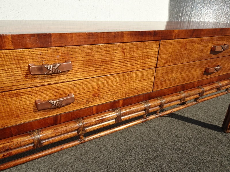 Vintage Henredon Circa East Console Table w Rattan Base ~ Credenza Sideboard gallery