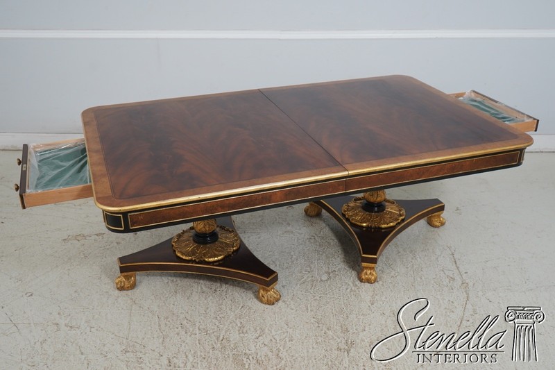 L69715: BAKER Double Pedestal Neoclassical Burl, Ebony & Gold Dining Table gallery