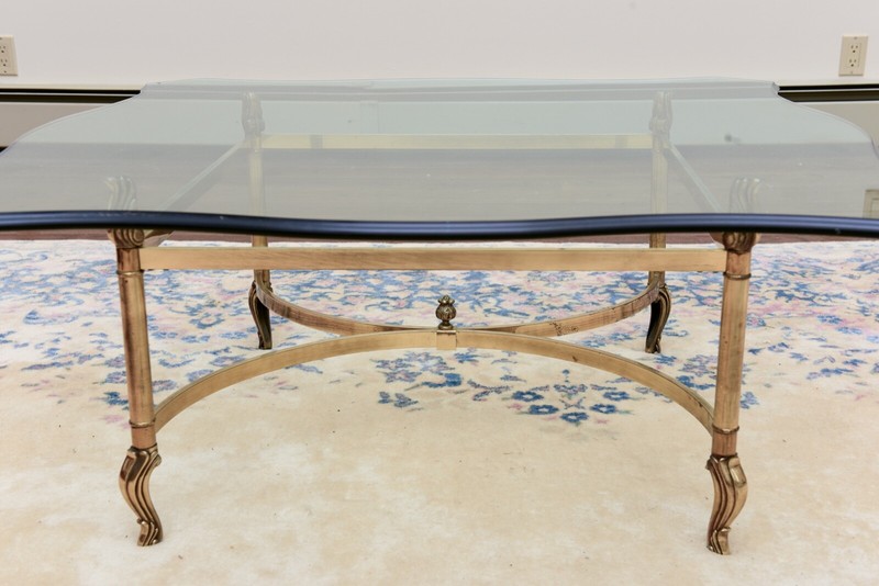 Mid Century Hollywood Regency Brass And Beveled Glass Top Coffee Table gallery