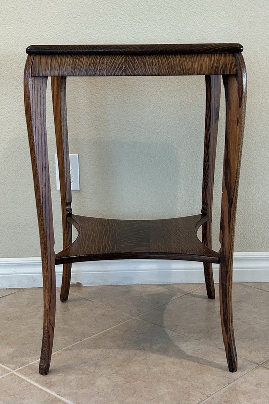 Antique Victorian Style Tiger Oak Square 2 Tier Side Table gallery