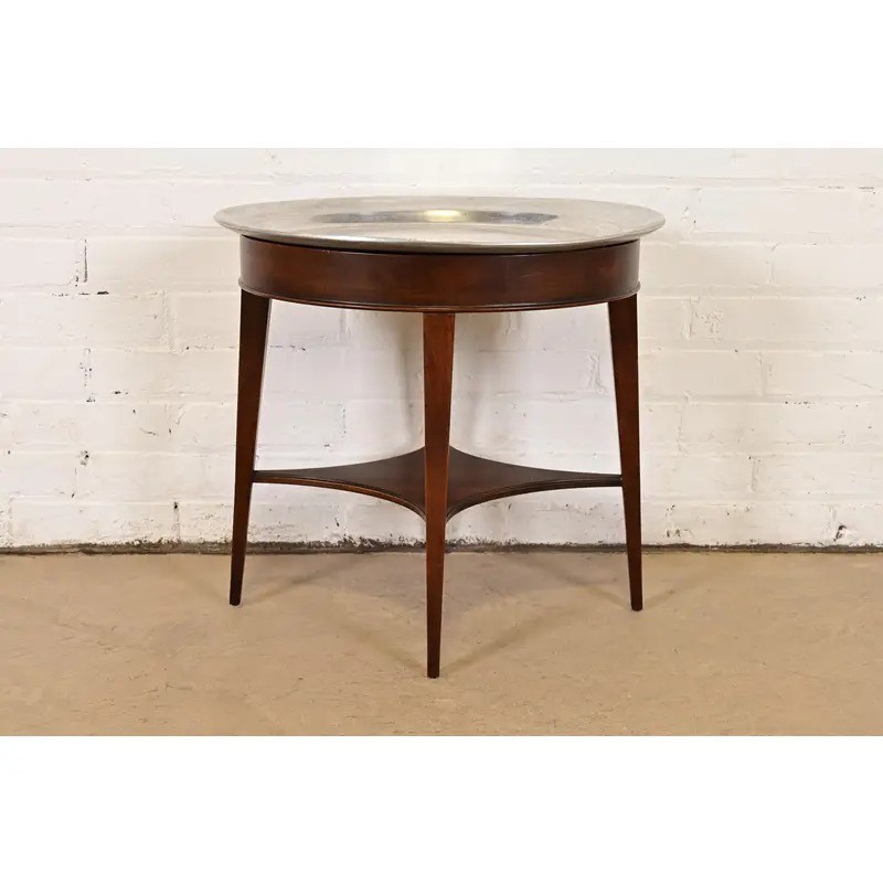 John Widdicomb Modern Regency Drinks Table With Removable Pewter Serving Tray