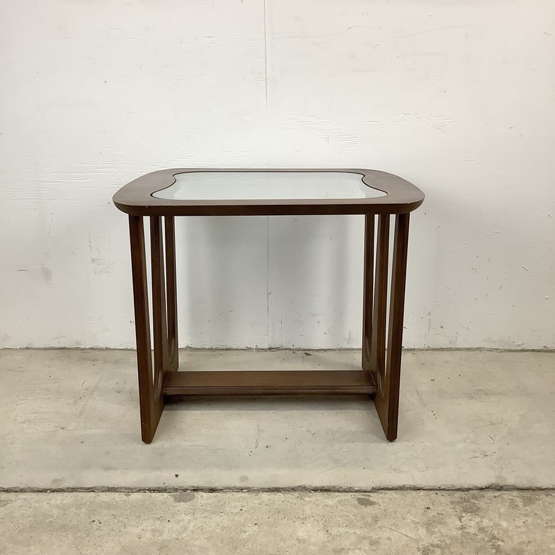 Mid-Century Modern Walnut End Table With Glass Top