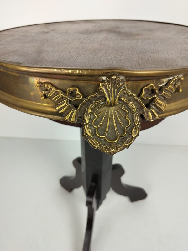 Beautiful Tripod Small Side Occasional Table Pedestal Wood brass trims vintage gallery